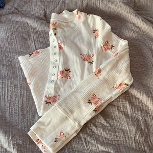 Aerie Long Sleeve Floral Waffle Henley